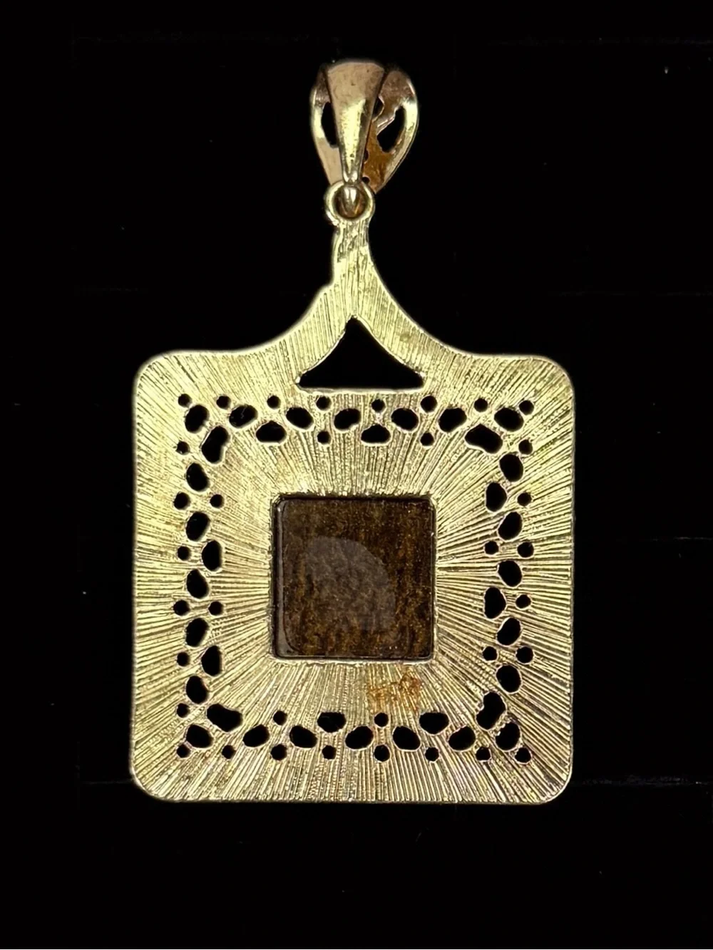 Vintage aged goldtone, brown accent pendant